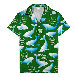 geometric beluga whales & custom logo circles hawaiian shirt for oceanic adventures