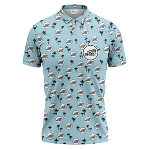 illustrated black tropical palm trees repeating polo shirt for summer beach days