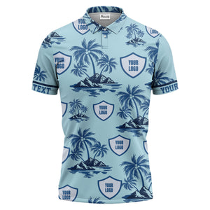 island oasis palm trees & shield logos navy blue tropical polo shirt