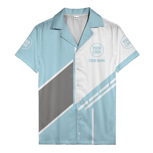 monochrome diagonal stripes & custom logo modern hawaiian shirt