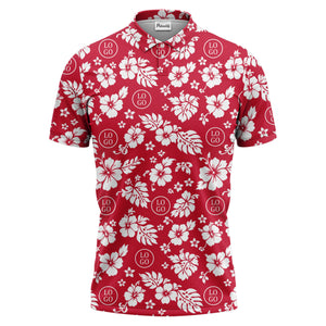 monochrome hawaiian hibiscus flowers & leaves repeat pattern polo shirt