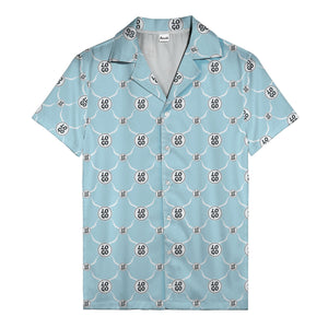 monochrome interlocking circles & logo repeat pattern hawaiian shirt for men