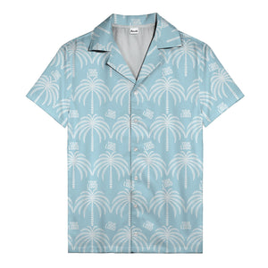 monochrome palm tree & custom logo repeat hawaiian shirt for men