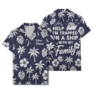 monochrome palm trees and hibiscus hawaiian shirt for men