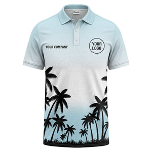 monochrome palm trees ombre gradient sky polo shirt for men