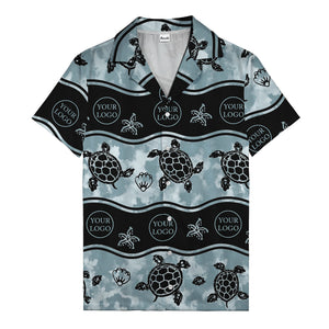 monochrome sea turtles & starfish repeat pattern hawaiian shirt for men
