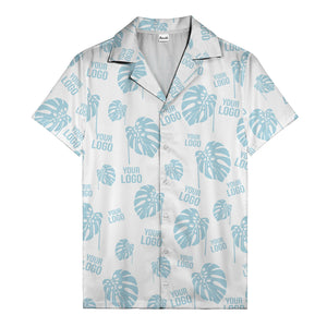 monstera leaves & custom logo repeat black white hawaiian shirt