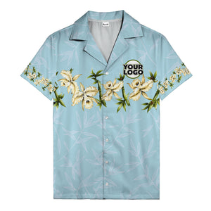 orchid & bamboo photoreal black hawaiian shirt