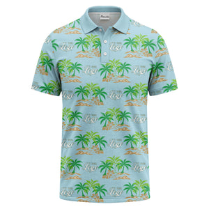palm trees island scene repeat graphic polo shirt for men