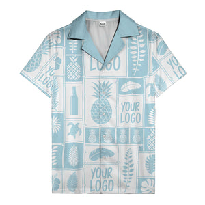 pineapple palm leaf sea turtle grid hawaiian shirt for men