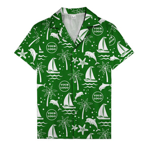 sailboats dolphins palm trees starfish repeat pattern black white hawaiian shirt