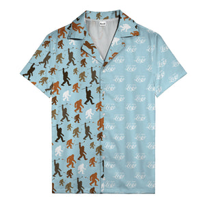 sasquatch golfers swinging clubs cartoon black hawaiian shirt for men