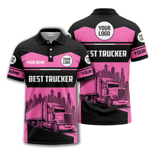 semi-truck cityscape graphic polo shirt for trucker pride