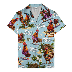 surfing roosters riding waves aloha hawaiian shirt with surfboards