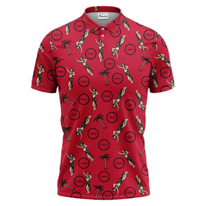 vintage hula dancers & palm trees black hawaiian polo shirt for men