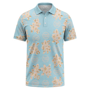watercolor cherry blossom custom logo repeat polo shirt in black