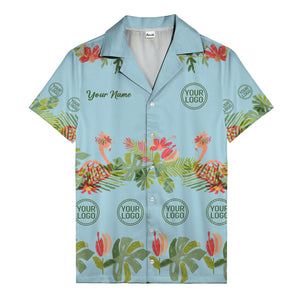watercolor flamingo palm tropical flowers black hawaiian shirt