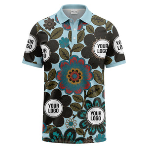 watercolor floral burst and olive leaves polo shirt for men
