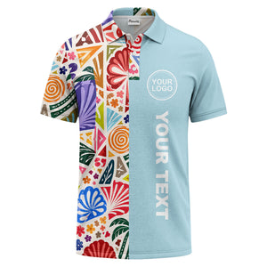 watercolor palm leaves swirls custom geometric all over print polo shirt