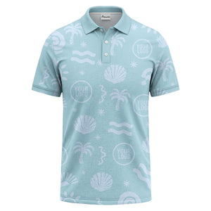 watercolor palm trees seashells waves polo shirt for beach vacation