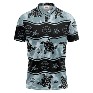 wavy band sea turtles starfish monochrome polo shirt for men