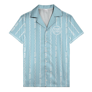 wavy line personalized hawaiian shirt with custom text & logo