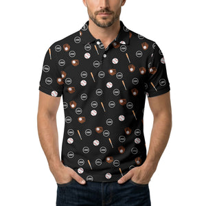 Black Baseball Icons Repeating Illustrated Polo Shirt For Sporty Fans