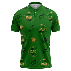 best dad ever crown & stars repeat pattern black gold polo shirt