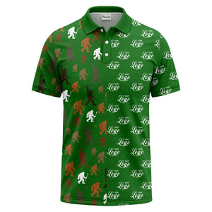 bigfoot golfers silhouette club pattern black polo shirt for men