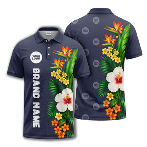 bird of paradise & hibiscus floral polo shirt for men