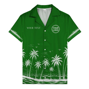 black and white palm trees & seagulls coastal scene hawaiian shirt