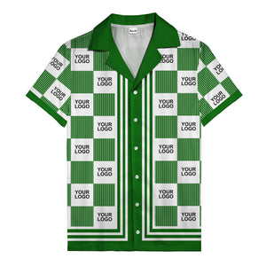 black white checkerboard barcode logo customizable hawaiian shirt
