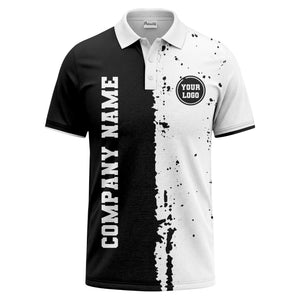 black white paint splatter custom logo corporate polo shirt