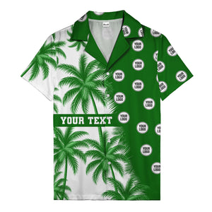 black & white palm tree repeat & custom logo hawaiian shirt for men