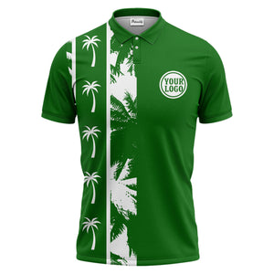 black white palm tree silhouette vertical stripe polo shirt for men