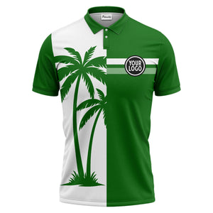 black white palm trees & stripes modern hawaiian polo shirt
