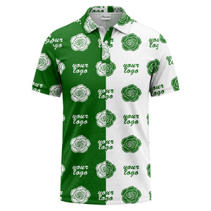 black white rose repeat custom logo monochrome polo shirt