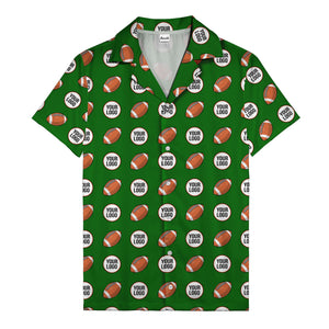 cartoon football field custom logo pattern black hawaiian shirt for men