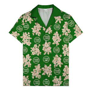 cream floral bouquets & gold circular logos watercolor hawaiian shirt