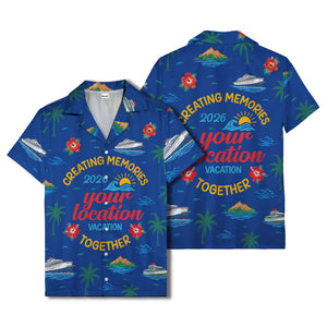 cruise ship & palm fronds watercolor vacation memories hawaiian shirt