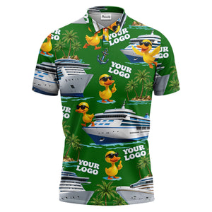 cruise ship & sunglasses ducks cartoon islands polo shirt for men