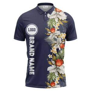 custom color tropical floral polo shirt | orchid & plumeria exotic all-over print