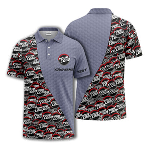 custom logo circles & hexagons grid polo shirt for men