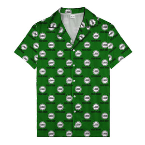 custom logo & name repeat pattern black hawaiian shirt for men