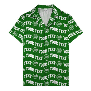 custom logo & repeat text black hawaiian shirt for men