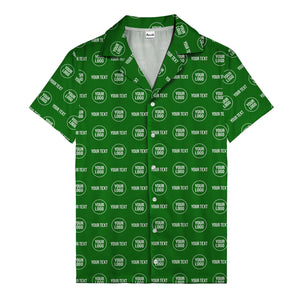 custom logo & text repeat pattern black hawaiian shirt for men