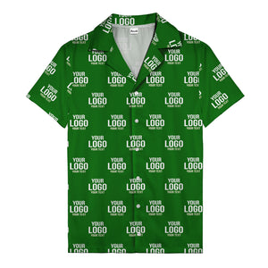 custom logo text repeat pattern black hawaiian shirt for men