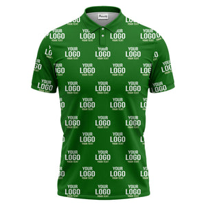 custom logo & text repeat pattern black white gold polo shirt