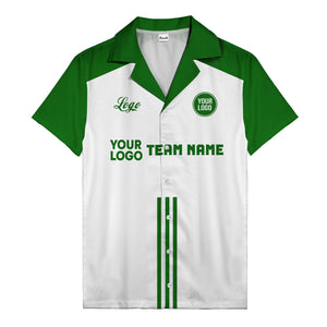 customizable black white bowling team logo & name hawaiian shirt for men