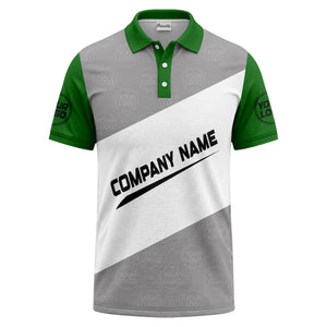 diagonal stripe monogram logo gray white black corporate polo shirt